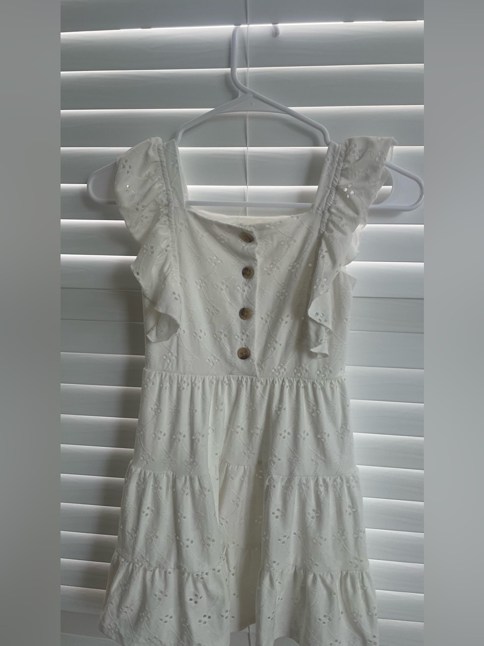 btween White Eyelet Ruffle Strap Sundress with Buttons